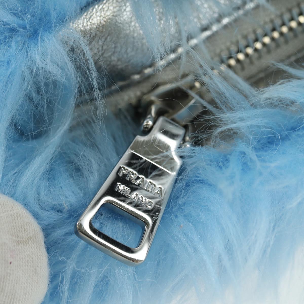 PRADA Clutch Bag Fur Silver Light Blue Auth 179733SM