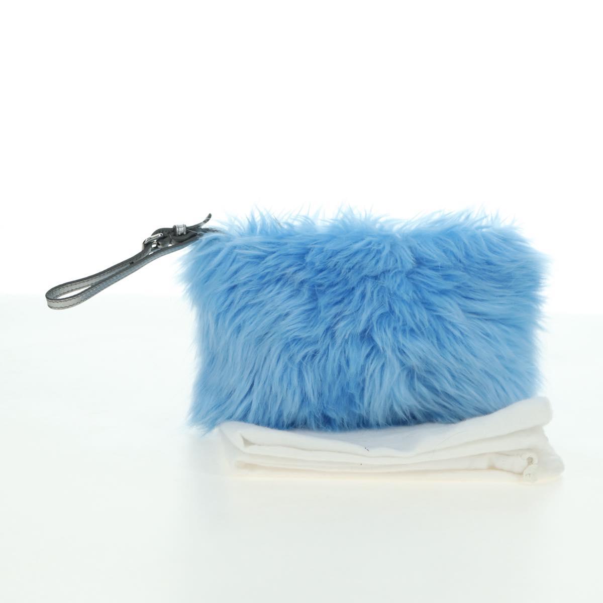 PRADA Clutch Bag Fur Silver Light Blue Auth 179733SM
