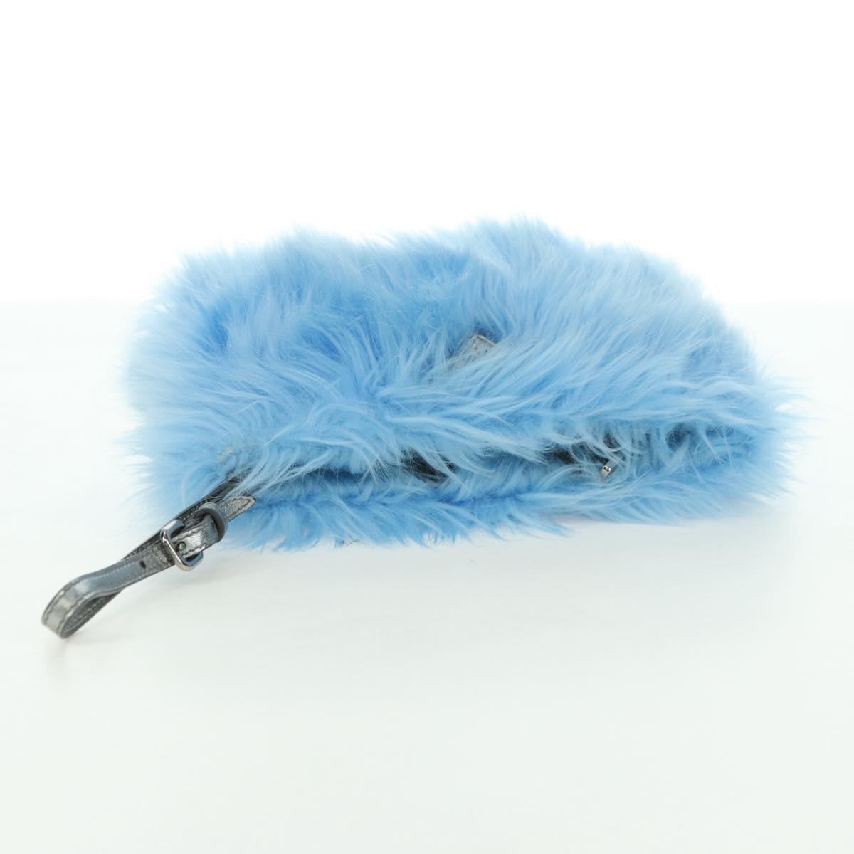 PRADA Clutch Bag Fur Silver Light Blue Auth 179733SM