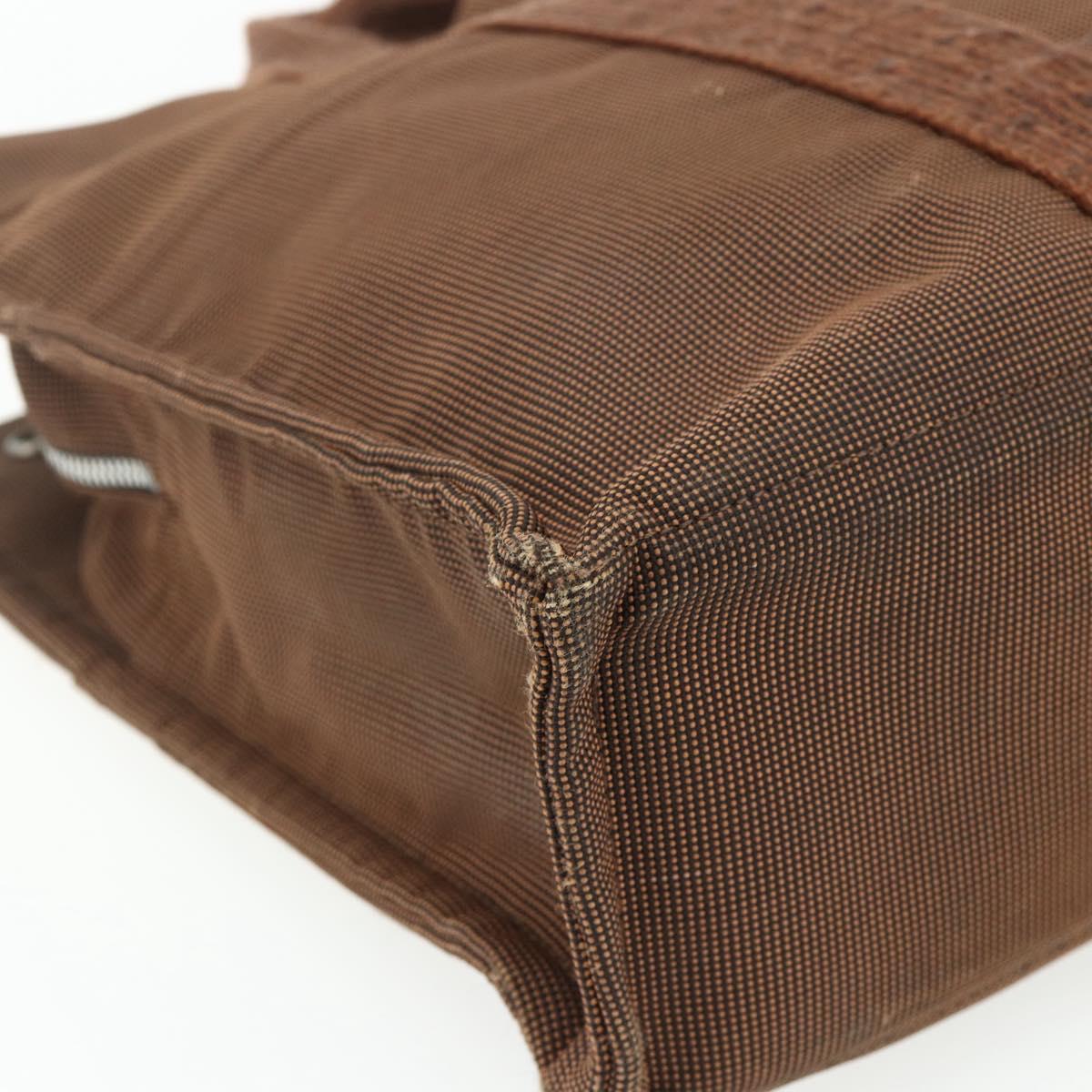 HERMES Her Line Tote MM Tote Bag Canvas Brown Silver Auth 179734A