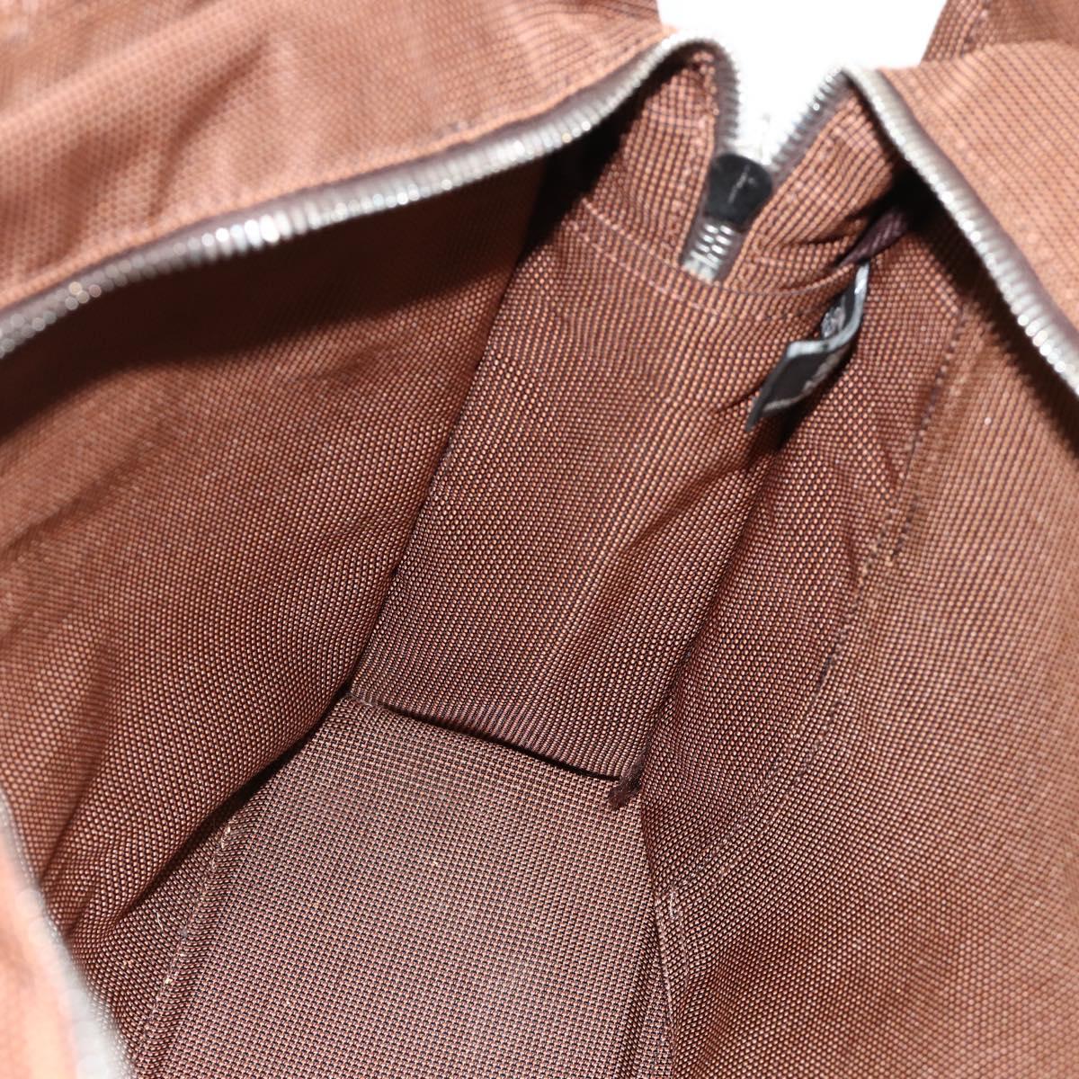 HERMES Her Line Tote MM Tote Bag Canvas Brown Silver Auth 179734A