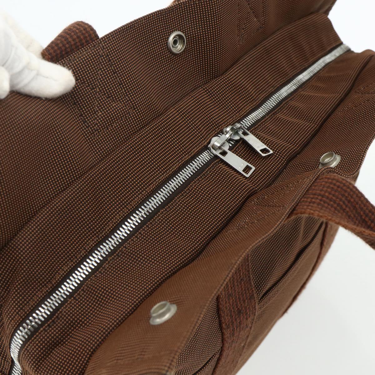 HERMES Her Line Tote MM Tote Bag Canvas Brown Silver Auth 179734A