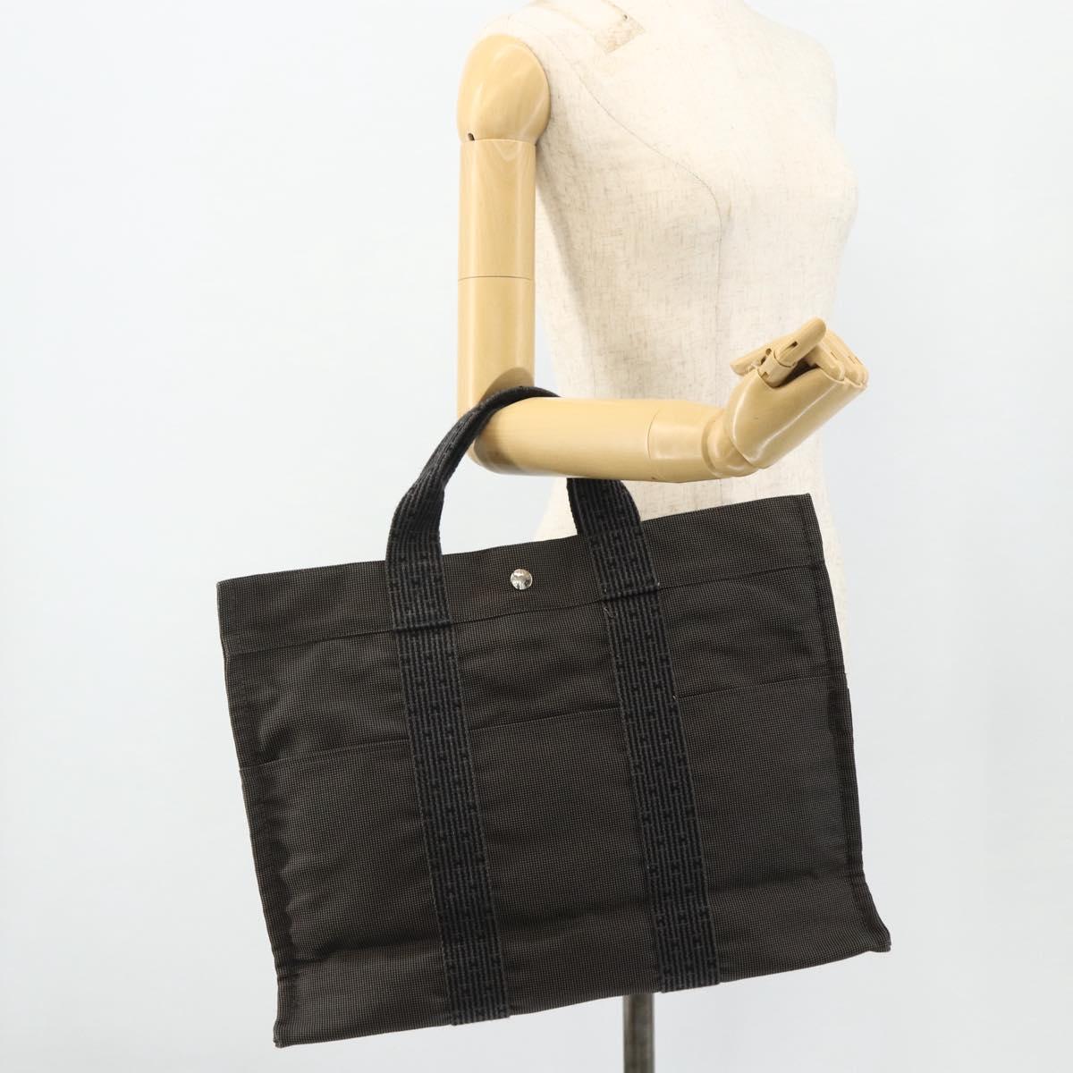 HERMES Her Line Tote MM Tote Bag Canvas Gray Silver Auth 179735A