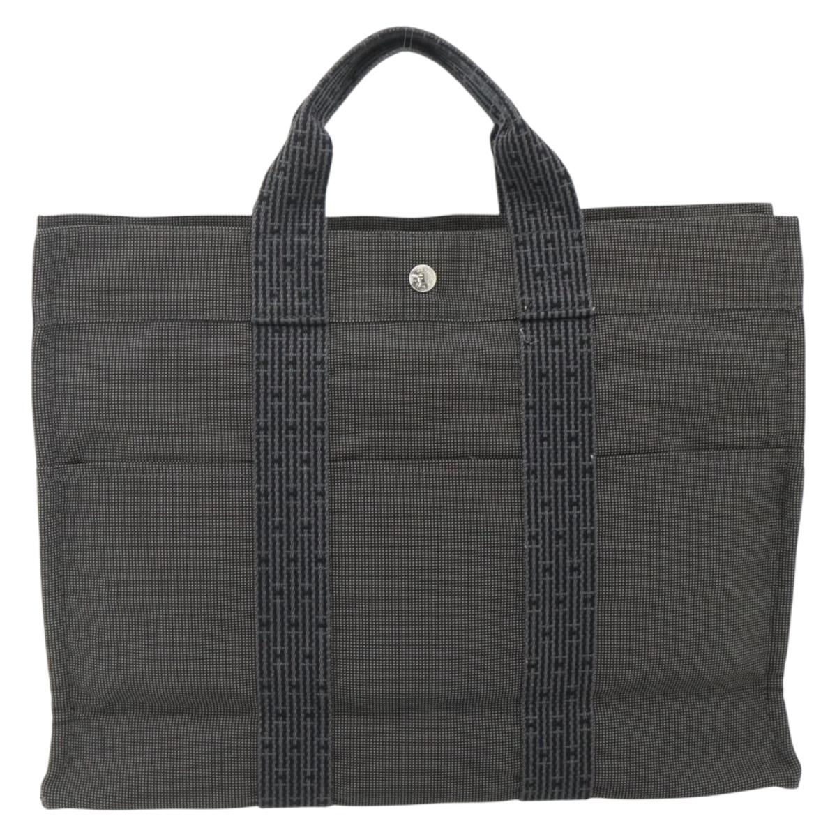 HERMES Her Line Tote MM Tote Bag Canvas Gray Silver Auth 179735A