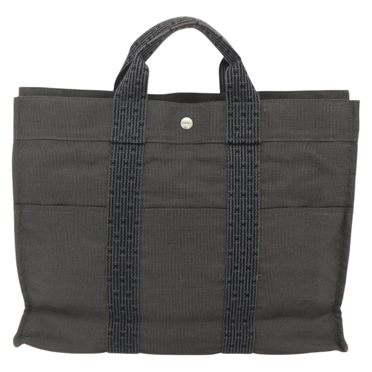 HERMES Her Line Tote MM Tote Bag Canvas Gray Silver Auth 179736A