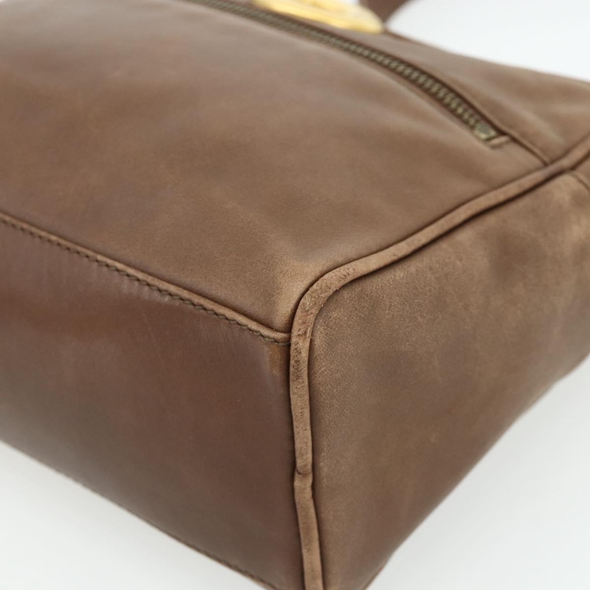 CELINE Circle Shoulder Bag Leather Brown Gold Auth 179757