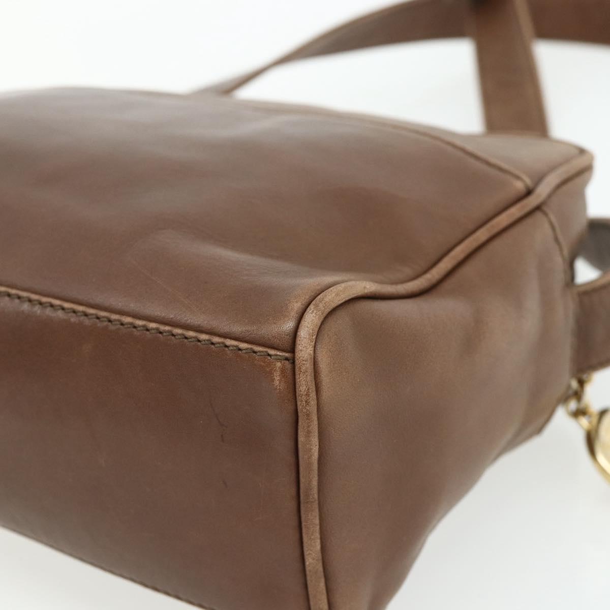 CELINE Circle Shoulder Bag Leather Brown Gold Auth 179757