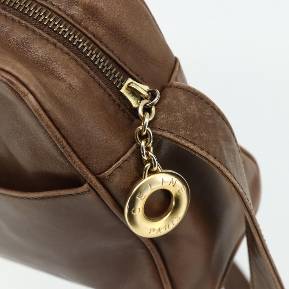 CELINE Circle Shoulder Bag Leather Brown Gold Auth 179757
