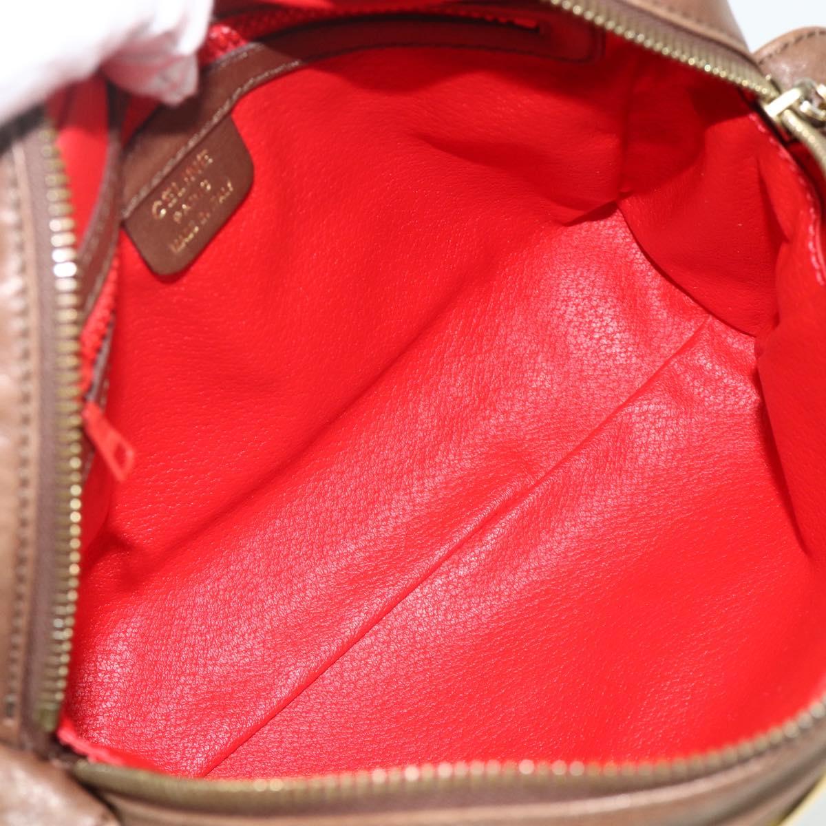 CELINE Circle Shoulder Bag Leather Brown Gold Auth 179757