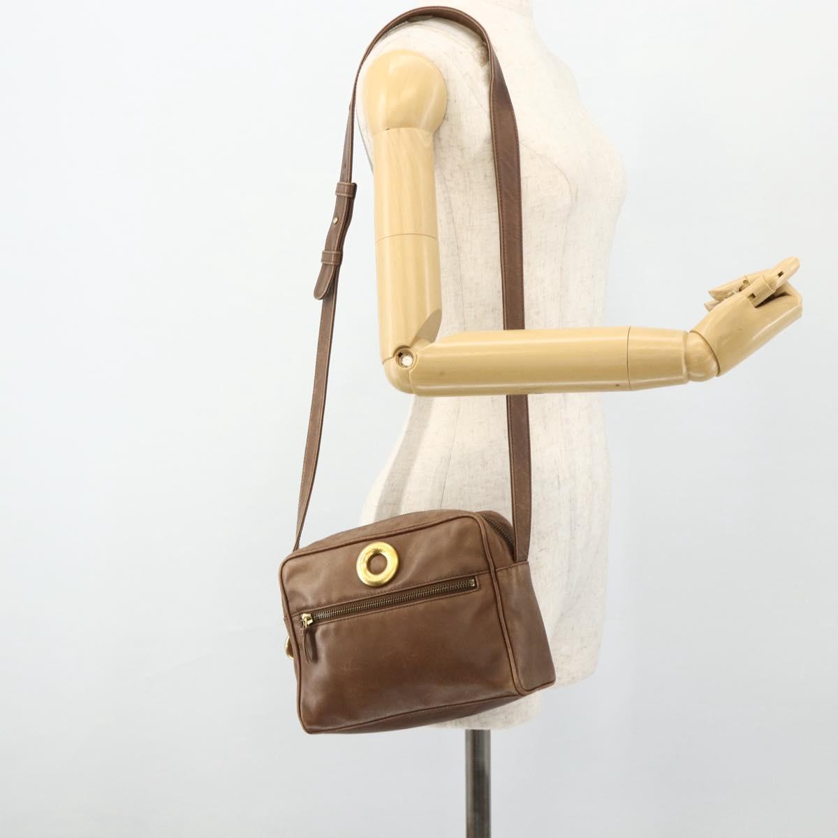 CELINE Circle Shoulder Bag Leather Brown Gold Auth 179757