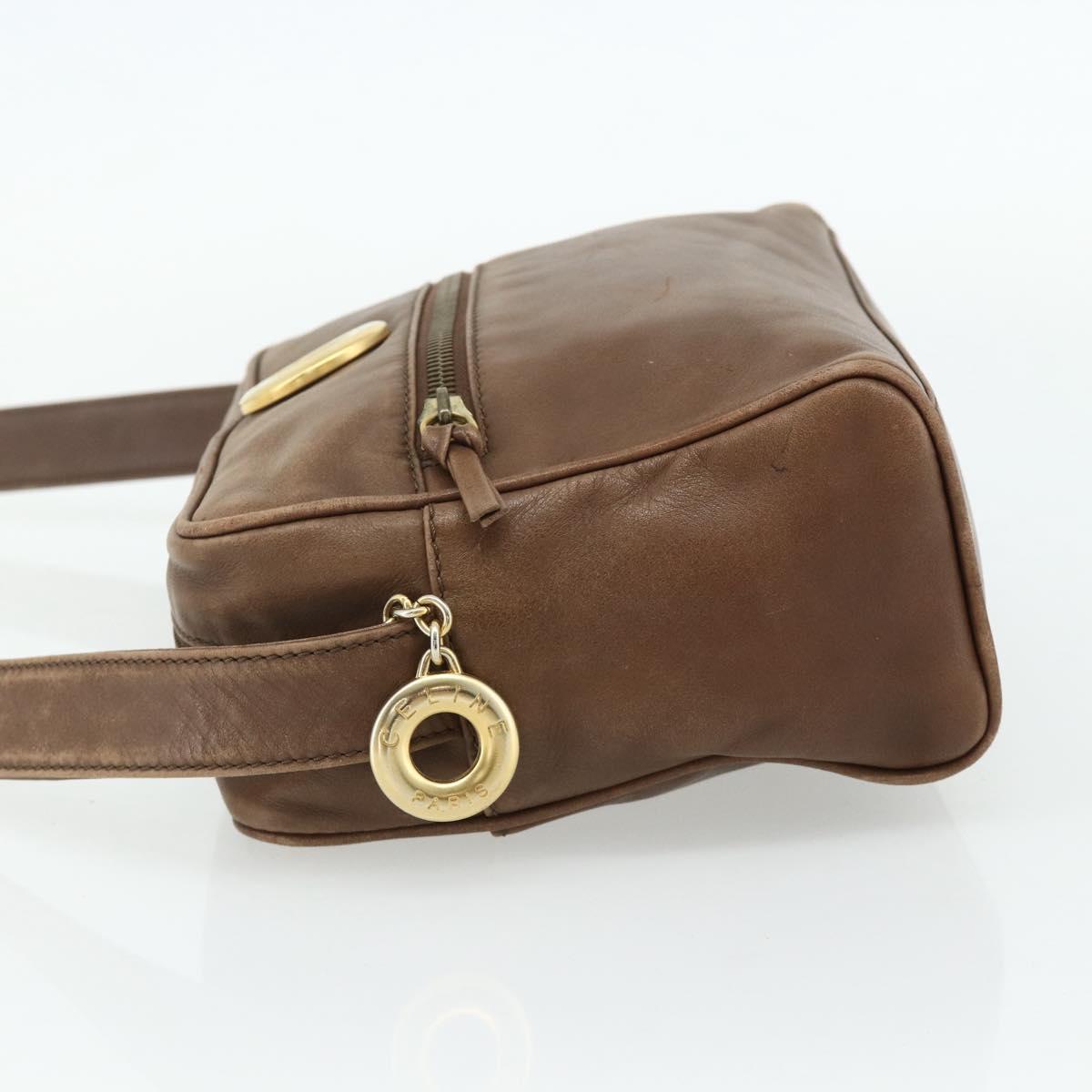CELINE Circle Shoulder Bag Leather Brown Gold Auth 179757