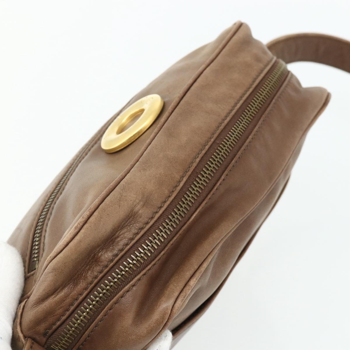 CELINE Circle Shoulder Bag Leather Brown Gold Auth 179757