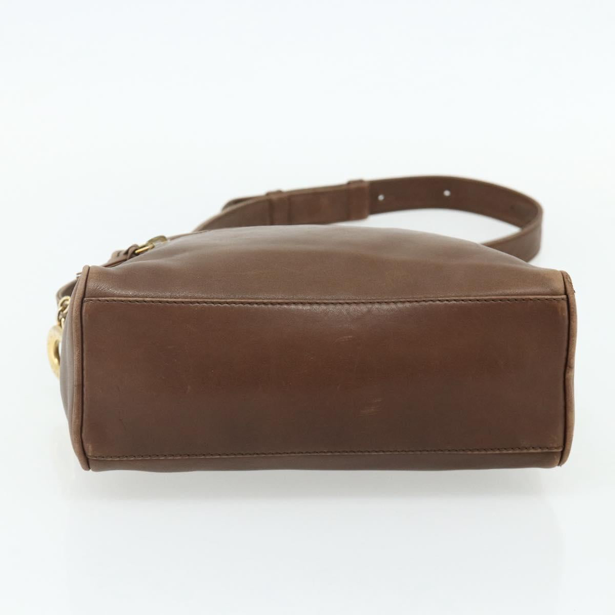 CELINE Circle Shoulder Bag Leather Brown Gold Auth 179757