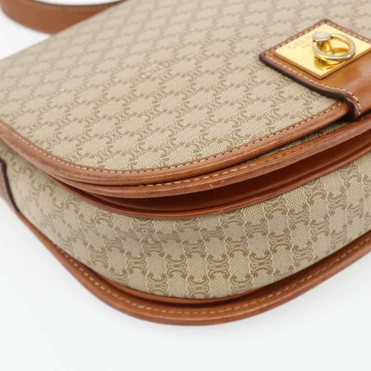CELINE Macadam Canvas Shoulder Bag PVC Beige Gold Auth 179759