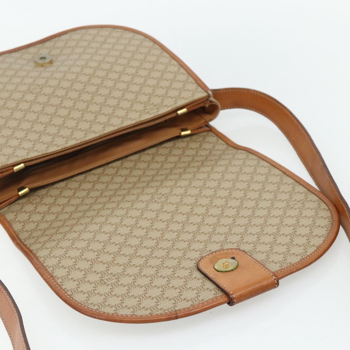 CELINE Macadam Canvas Shoulder Bag PVC Beige Gold Auth 179759