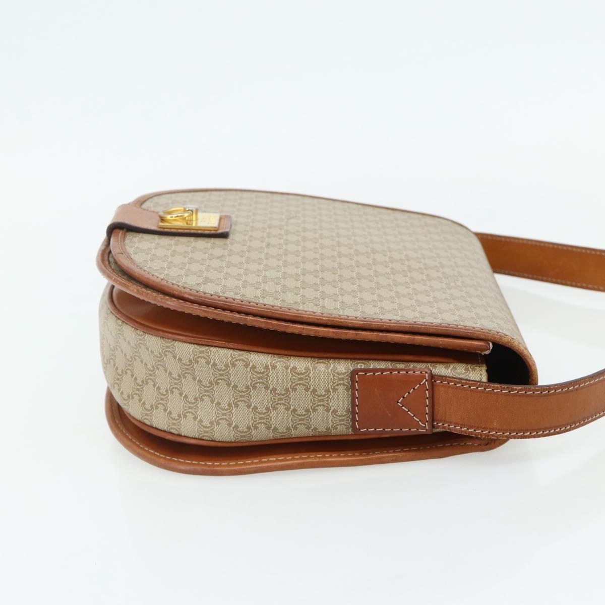 CELINE Macadam Canvas Shoulder Bag PVC Beige Gold Auth 179759