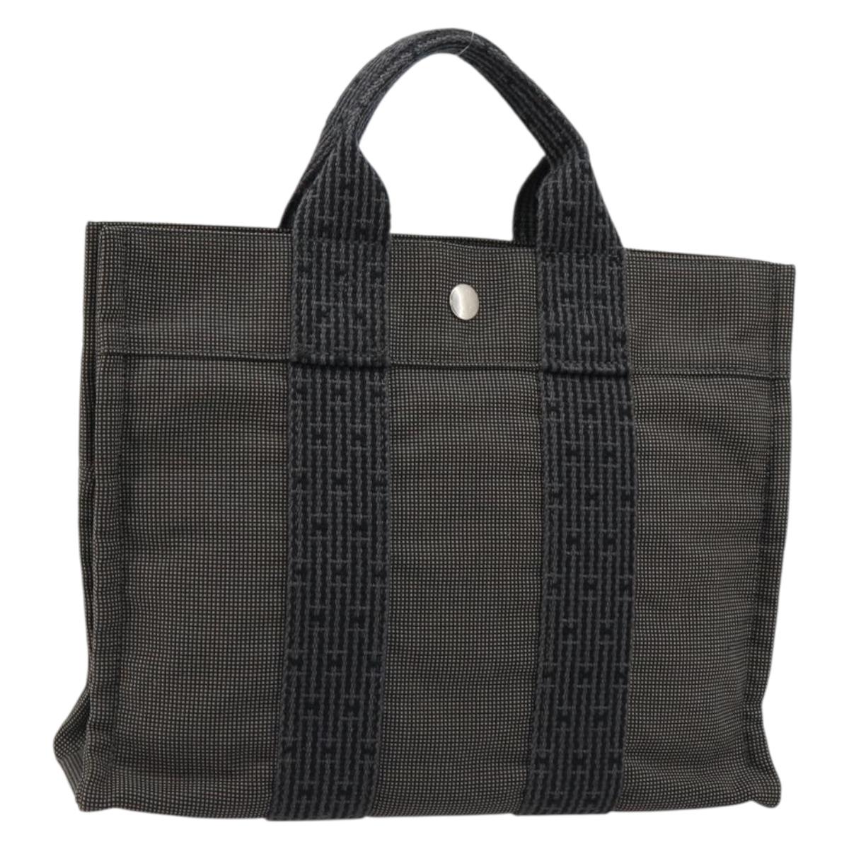 HERMES Her Line PM Hand Bag Canvas Gray Silver Auth 179760A