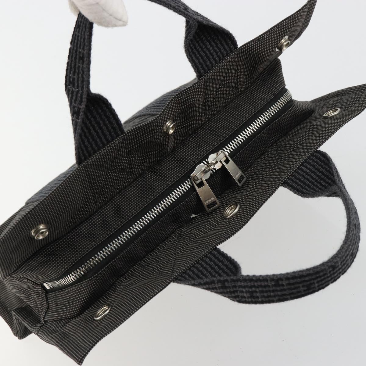 HERMES Her Line PM Hand Bag Canvas Gray Silver Auth 179760A