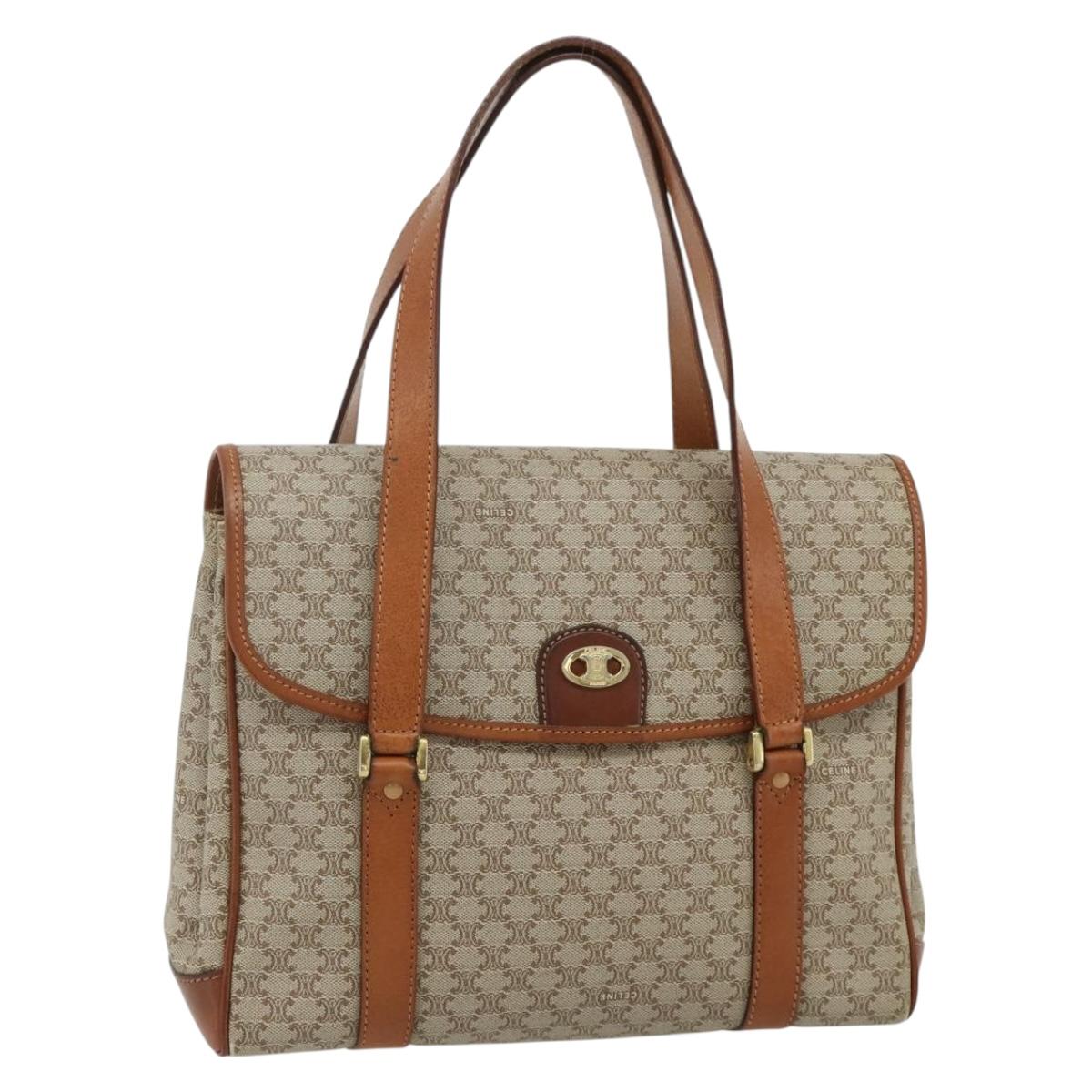 CELINE Macadam Canvas Hand Bag PVC Beige Gold Auth 179761