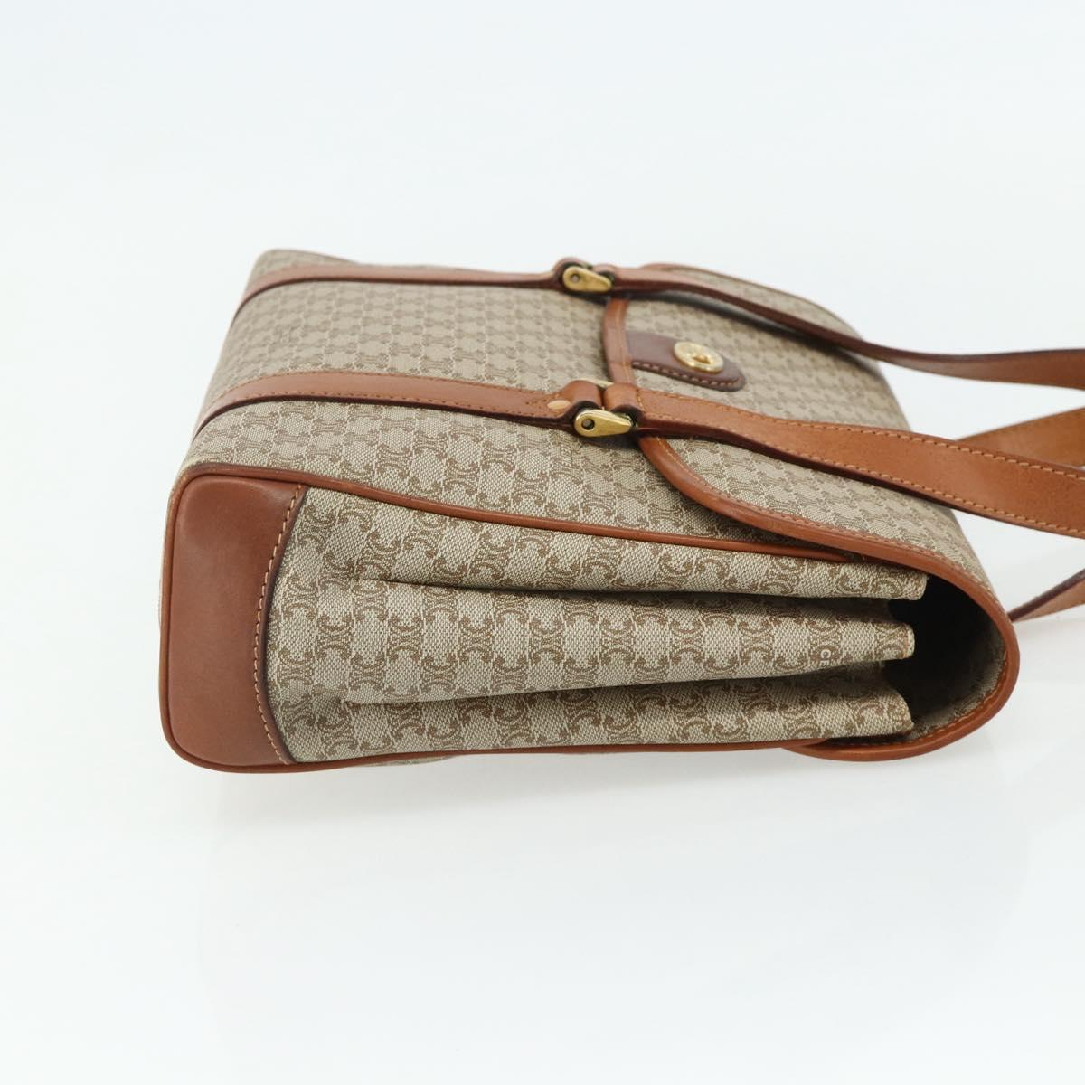 CELINE Macadam Canvas Hand Bag PVC Beige Gold Auth 179761