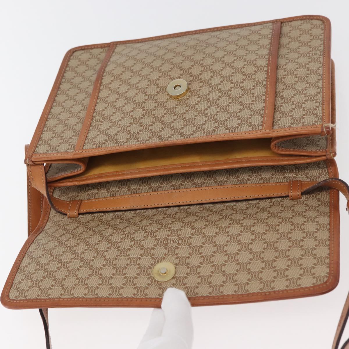 CELINE Macadam Canvas Shoulder Bag PVC Beige Gold Auth 179762A