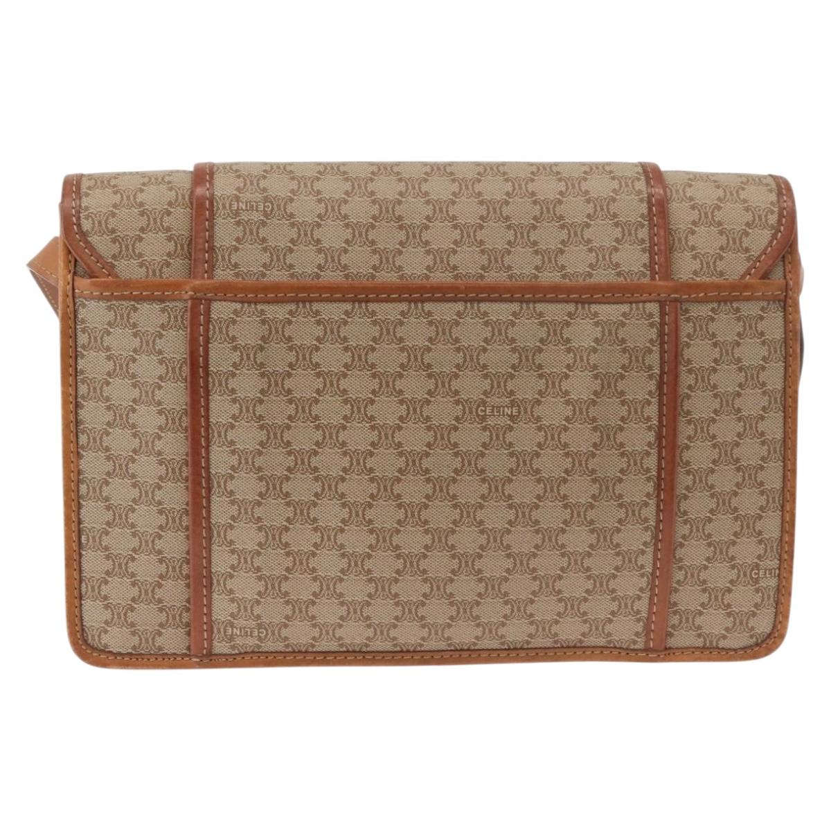 CELINE Macadam Canvas Shoulder Bag PVC Beige Gold Auth 179762A