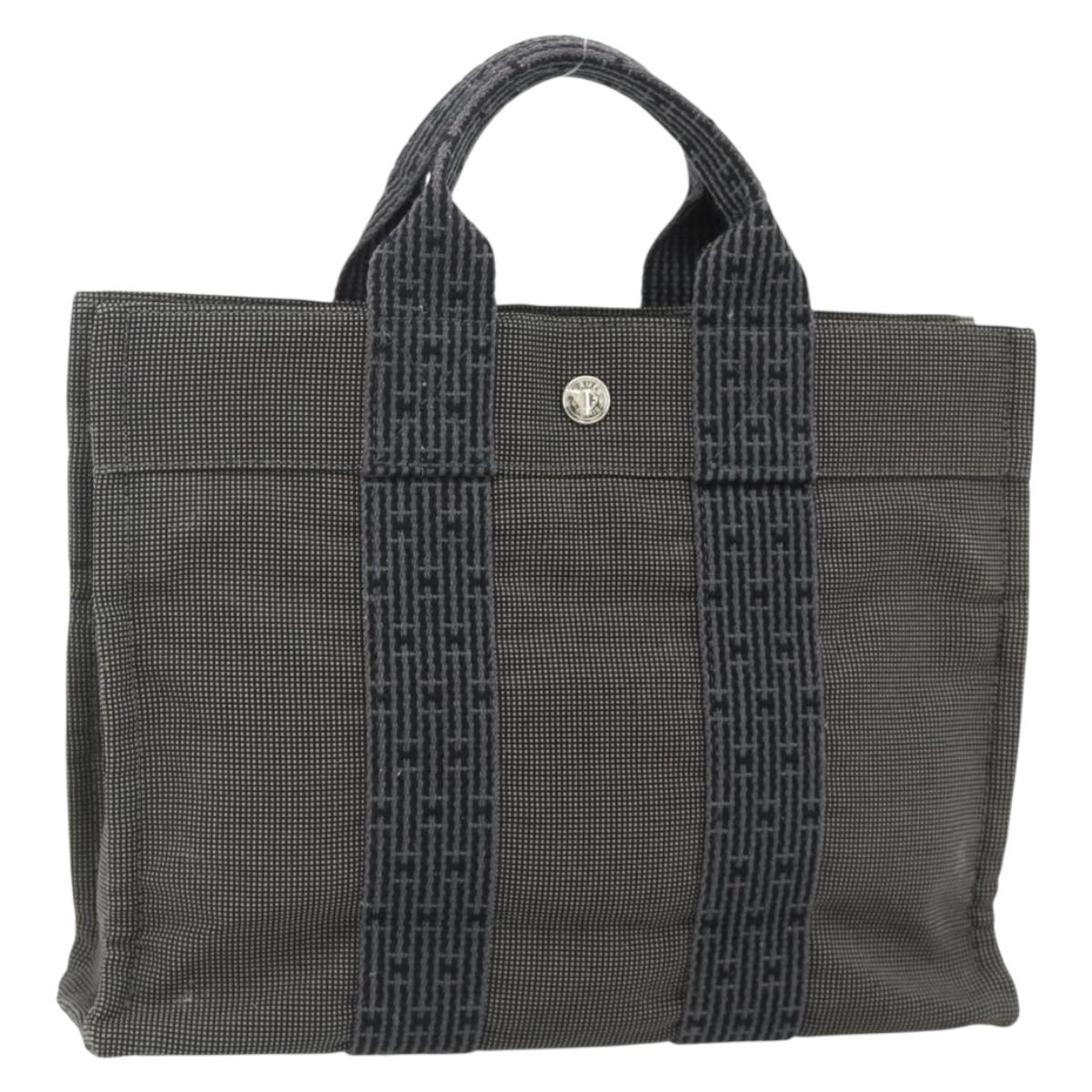 HERMES Her LinePM Hand Bag Canvas Gray Silver Auth 179763A