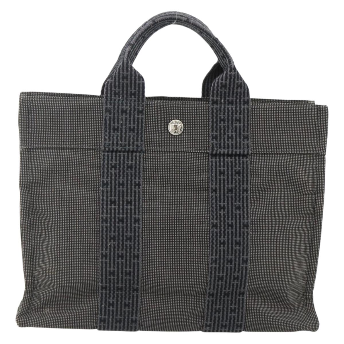 HERMES Her LinePM Hand Bag Canvas Gray Silver Auth 179763A