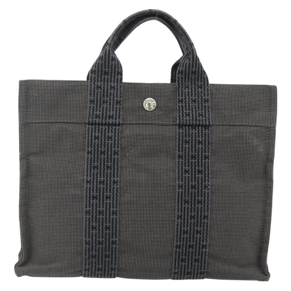 HERMES Her LinePM Hand Bag Canvas Gray Silver Auth 179763A