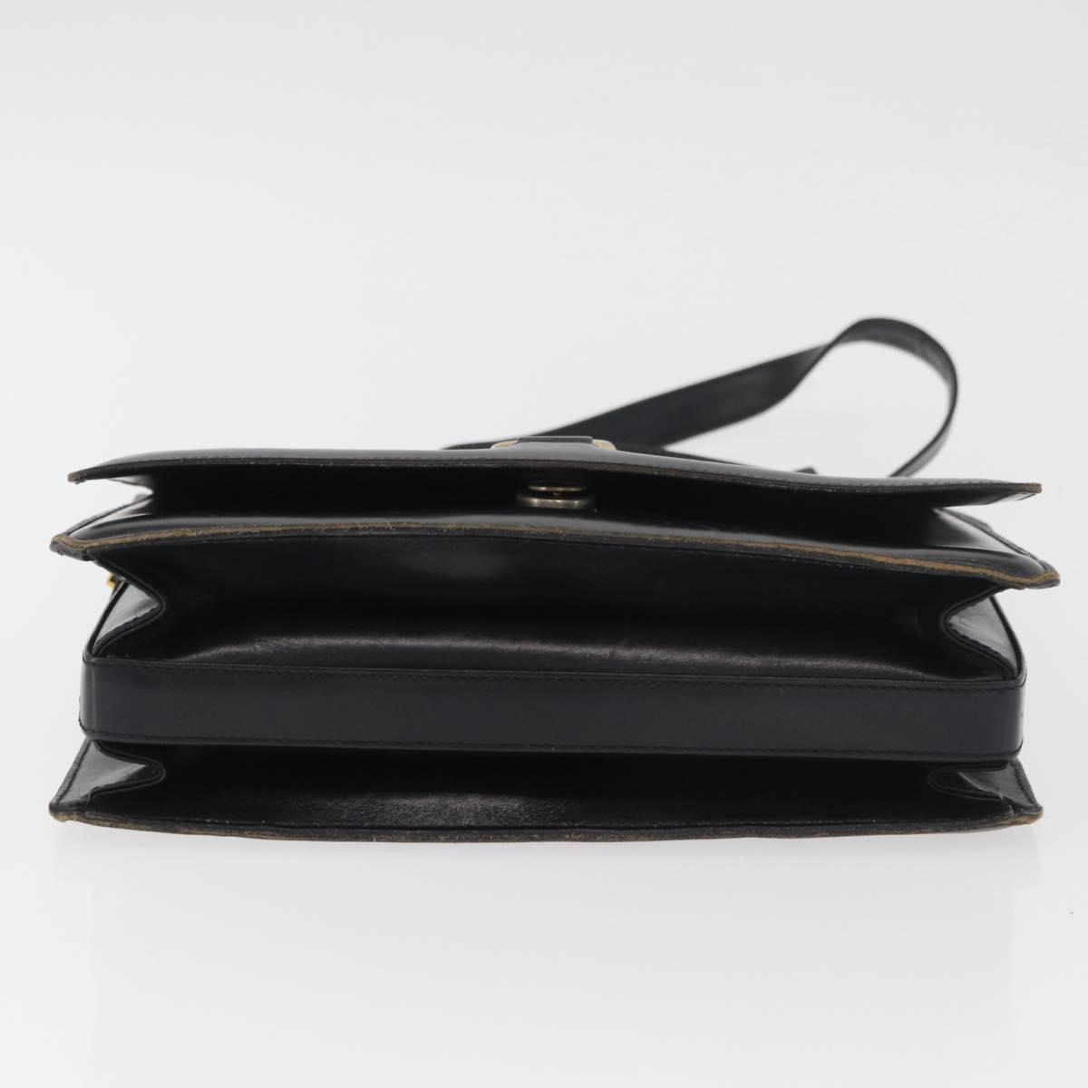 GUCCI Horsebit Web Sherry Line Shoulder Bag Leather Black Gold Auth 179764