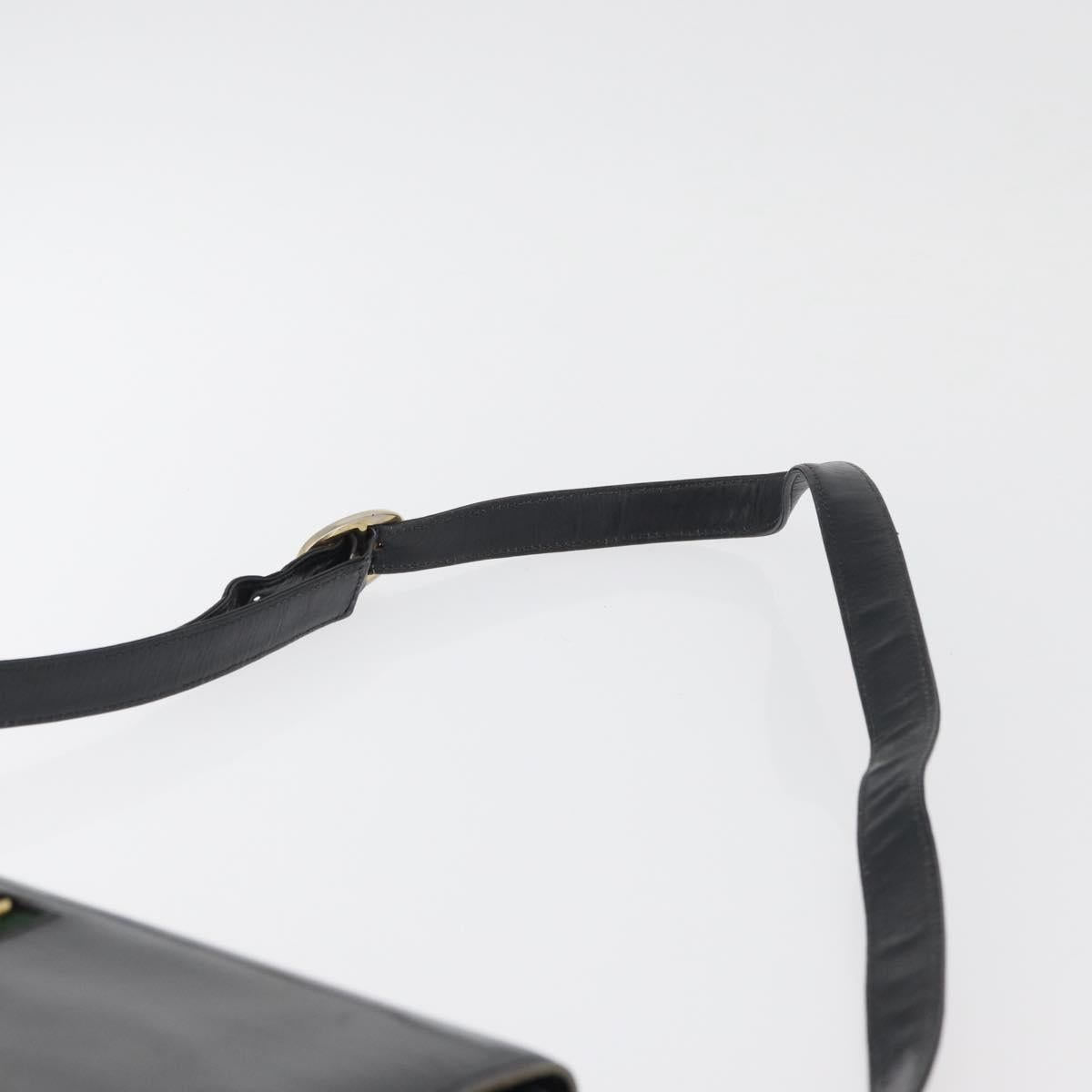 GUCCI Horsebit Web Sherry Line Shoulder Bag Leather Black Gold Auth 179764