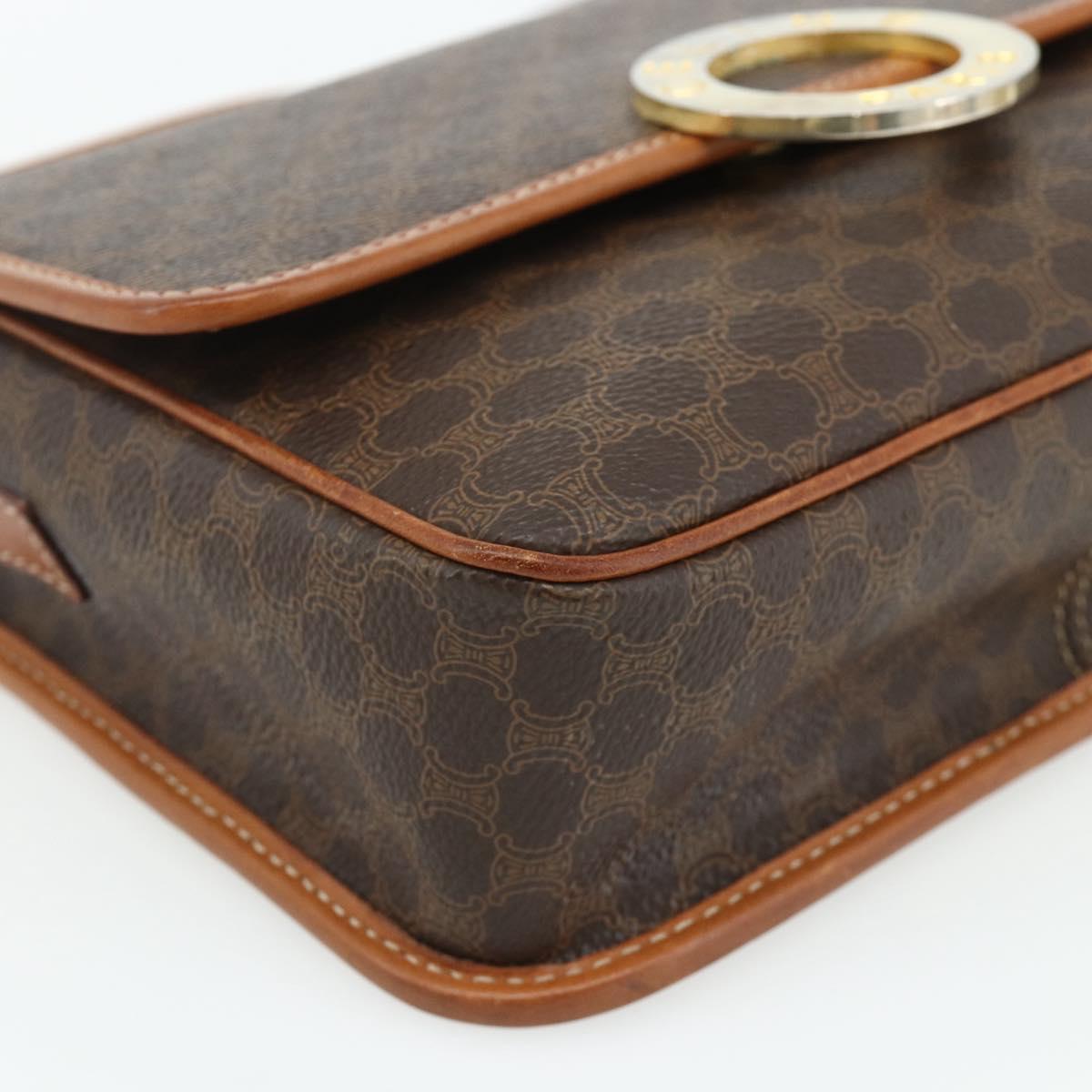 CELINE Macadam Canvas Shoulder Bag PVC Leather Brown Gold Auth 179765A