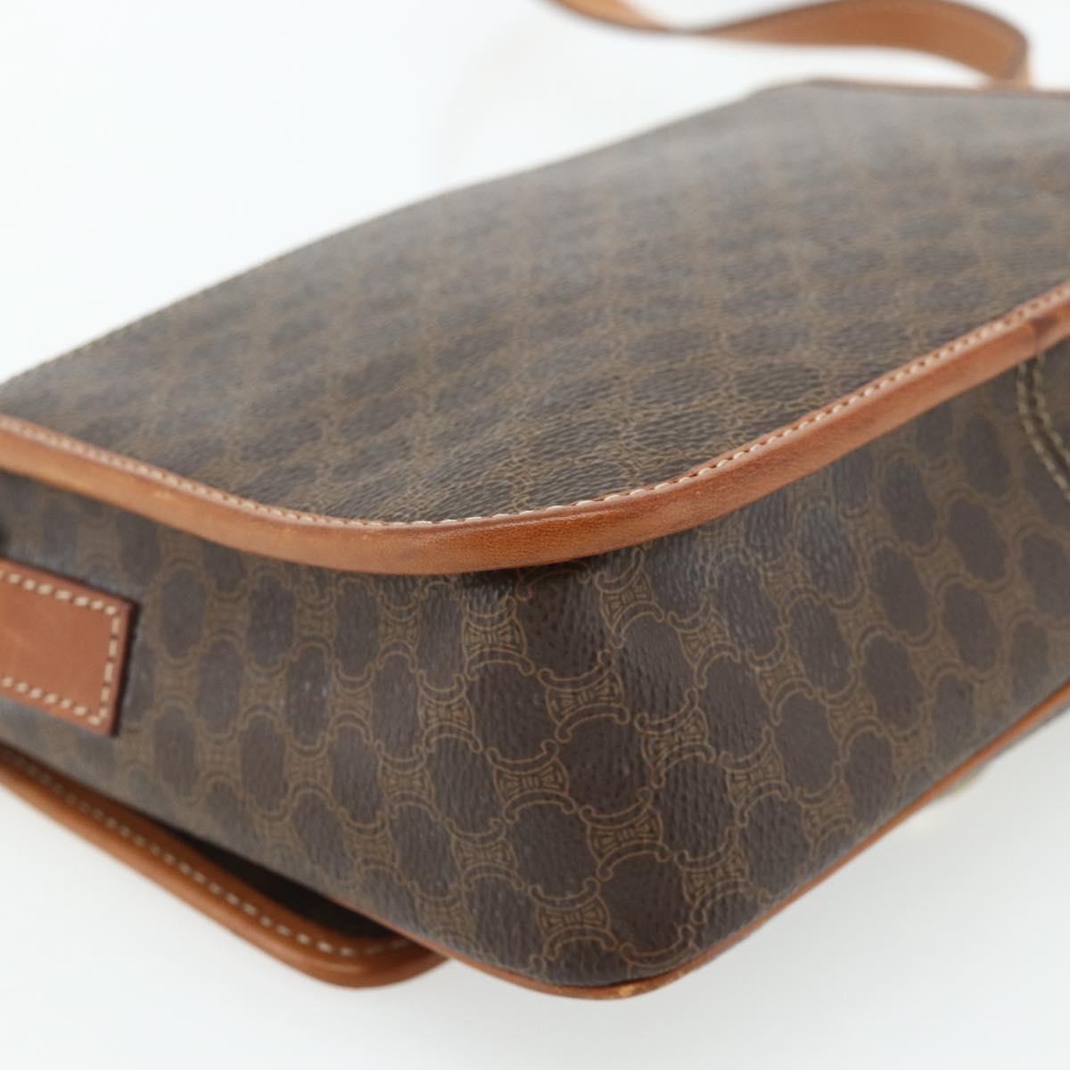 CELINE Macadam Canvas Shoulder Bag PVC Leather Brown Gold Auth 179765A