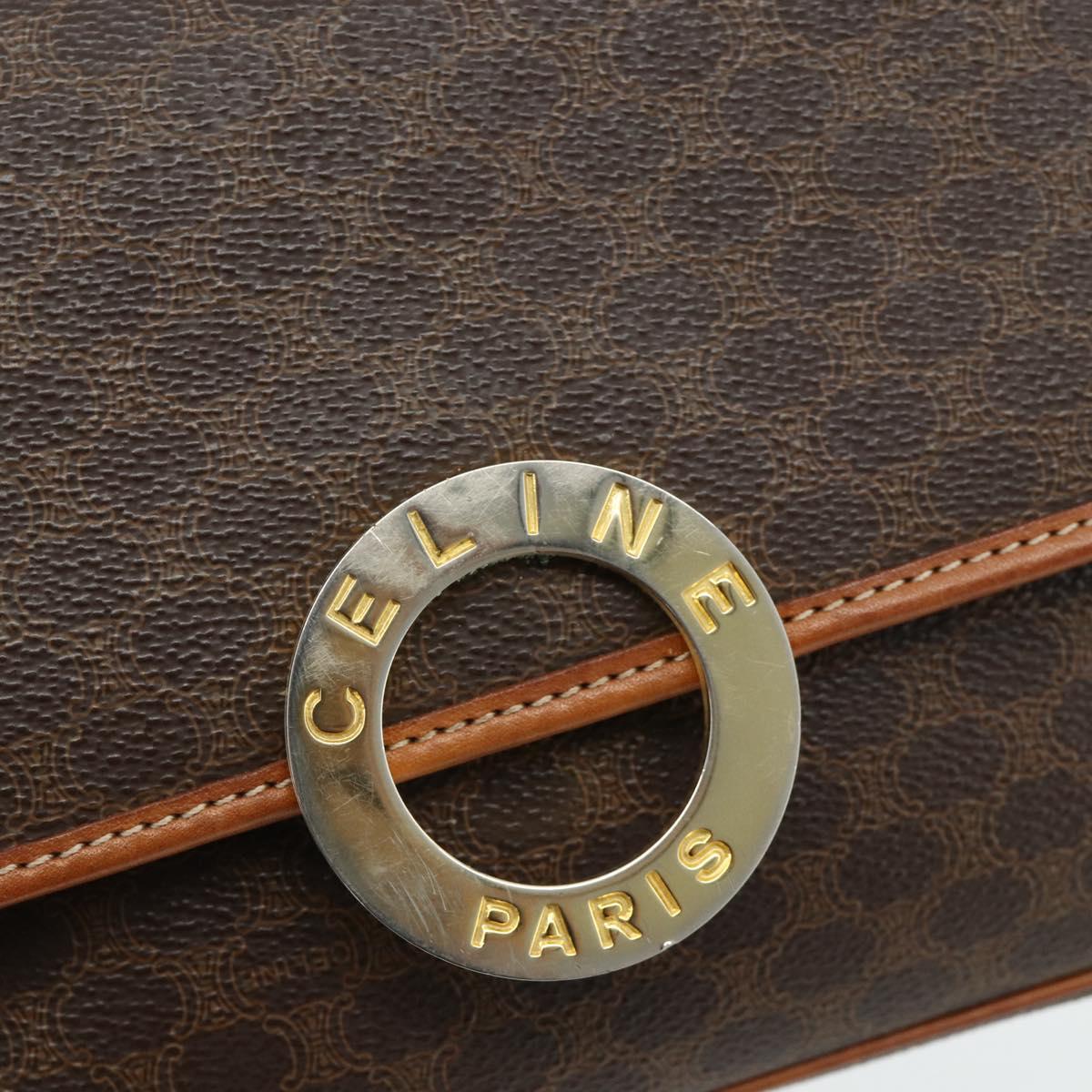 CELINE Macadam Canvas Shoulder Bag PVC Leather Brown Gold Auth 179765A