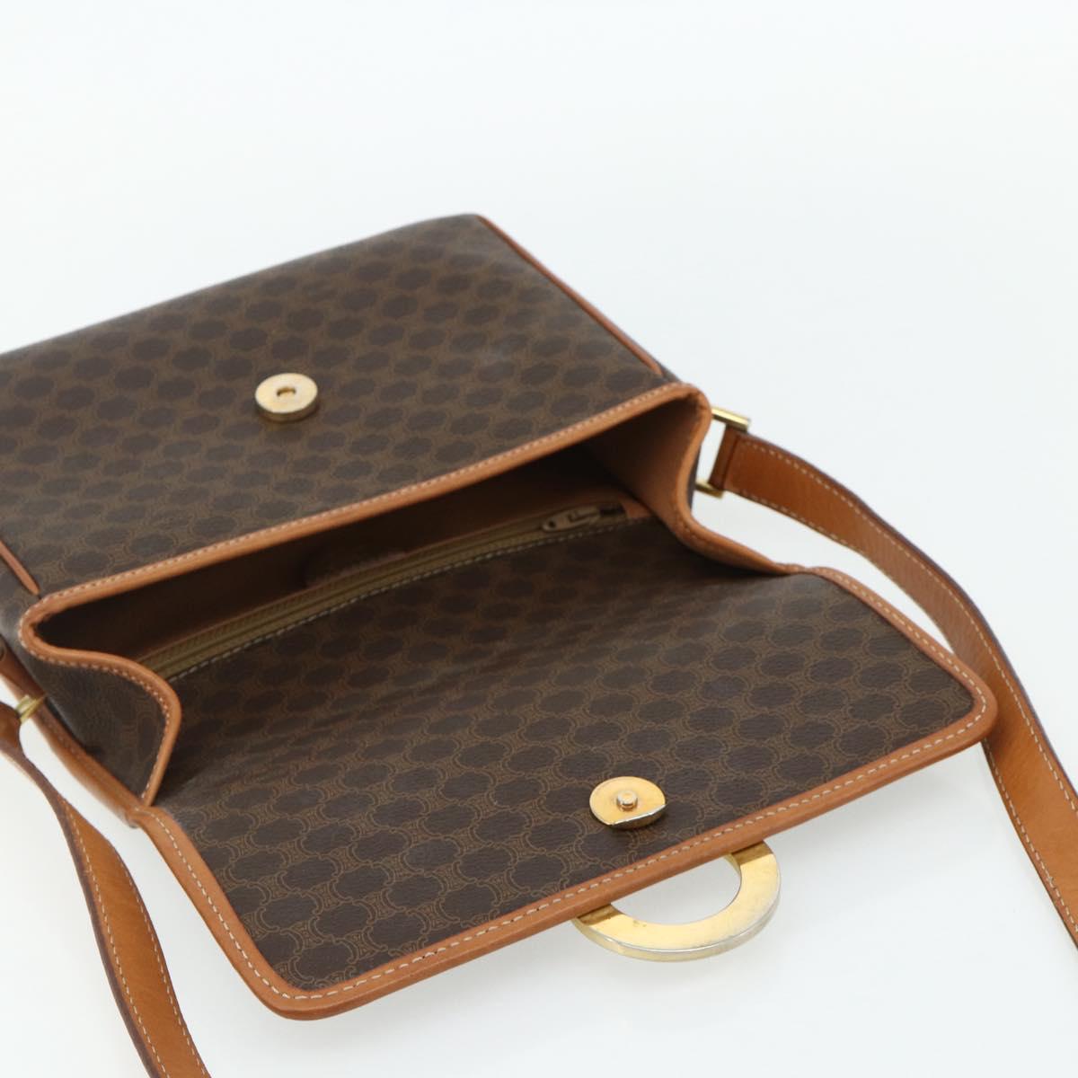 CELINE Macadam Canvas Shoulder Bag PVC Leather Brown Gold Auth 179765A