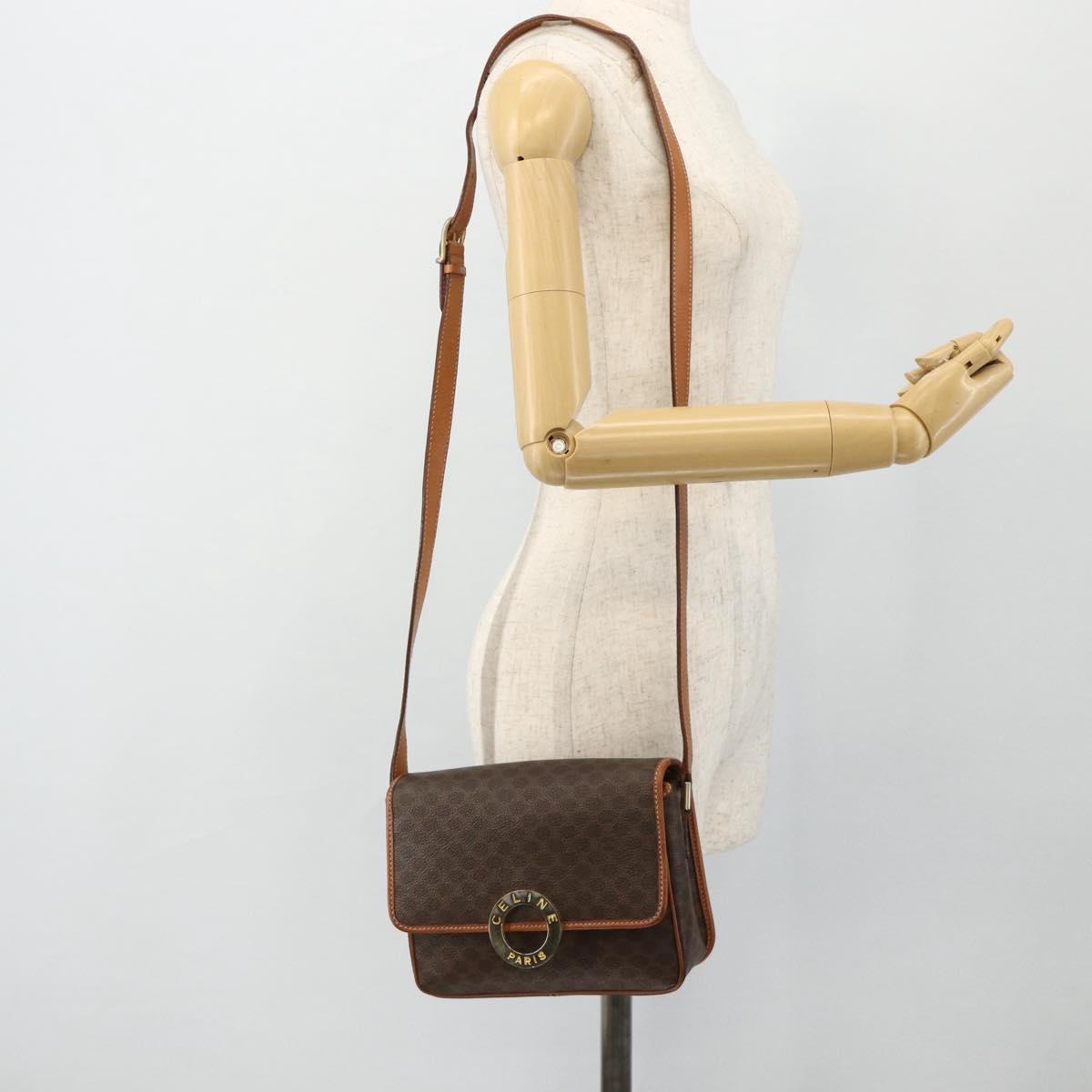 CELINE Macadam Canvas Shoulder Bag PVC Leather Brown Gold Auth 179765A