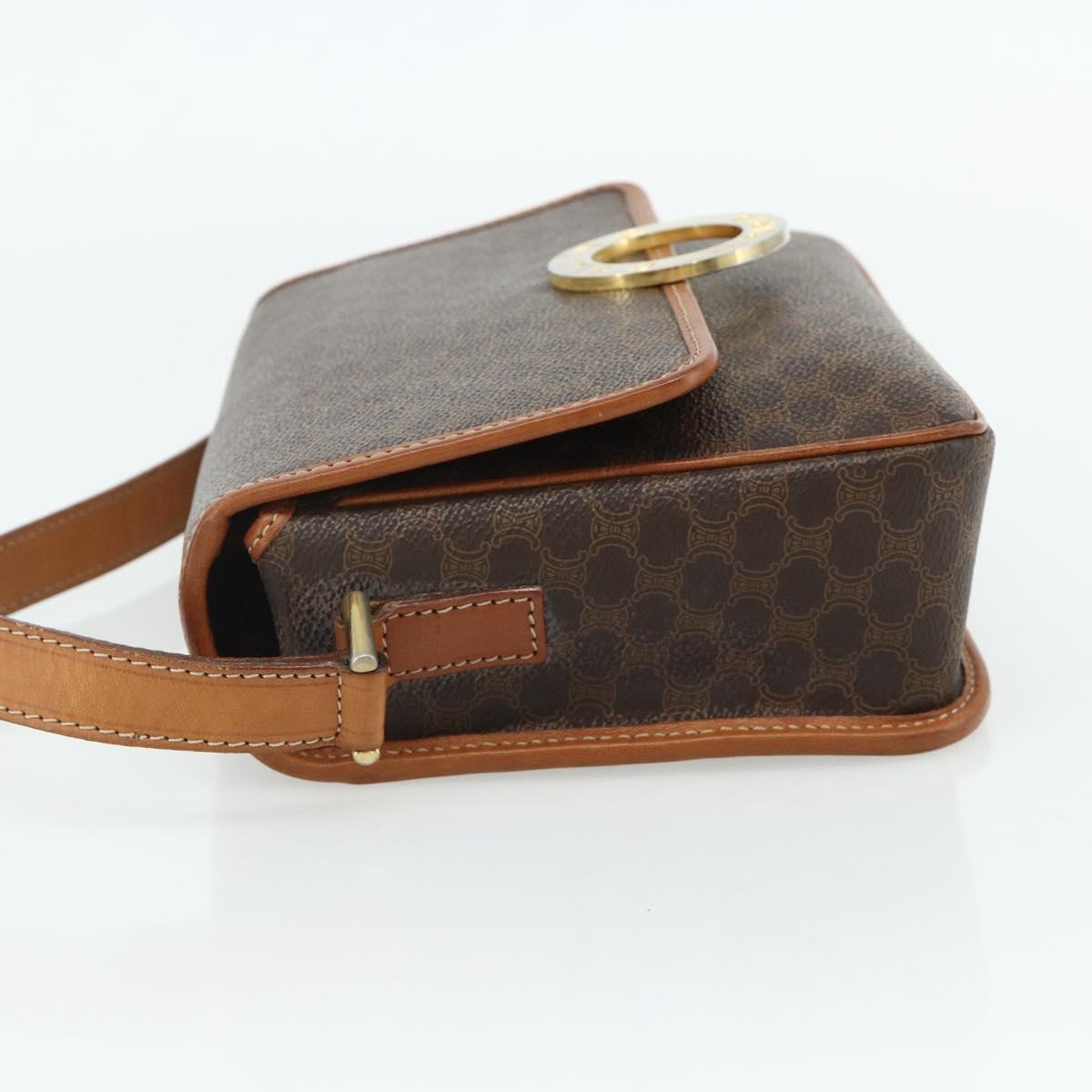 CELINE Macadam Canvas Shoulder Bag PVC Leather Brown Gold Auth 179765A