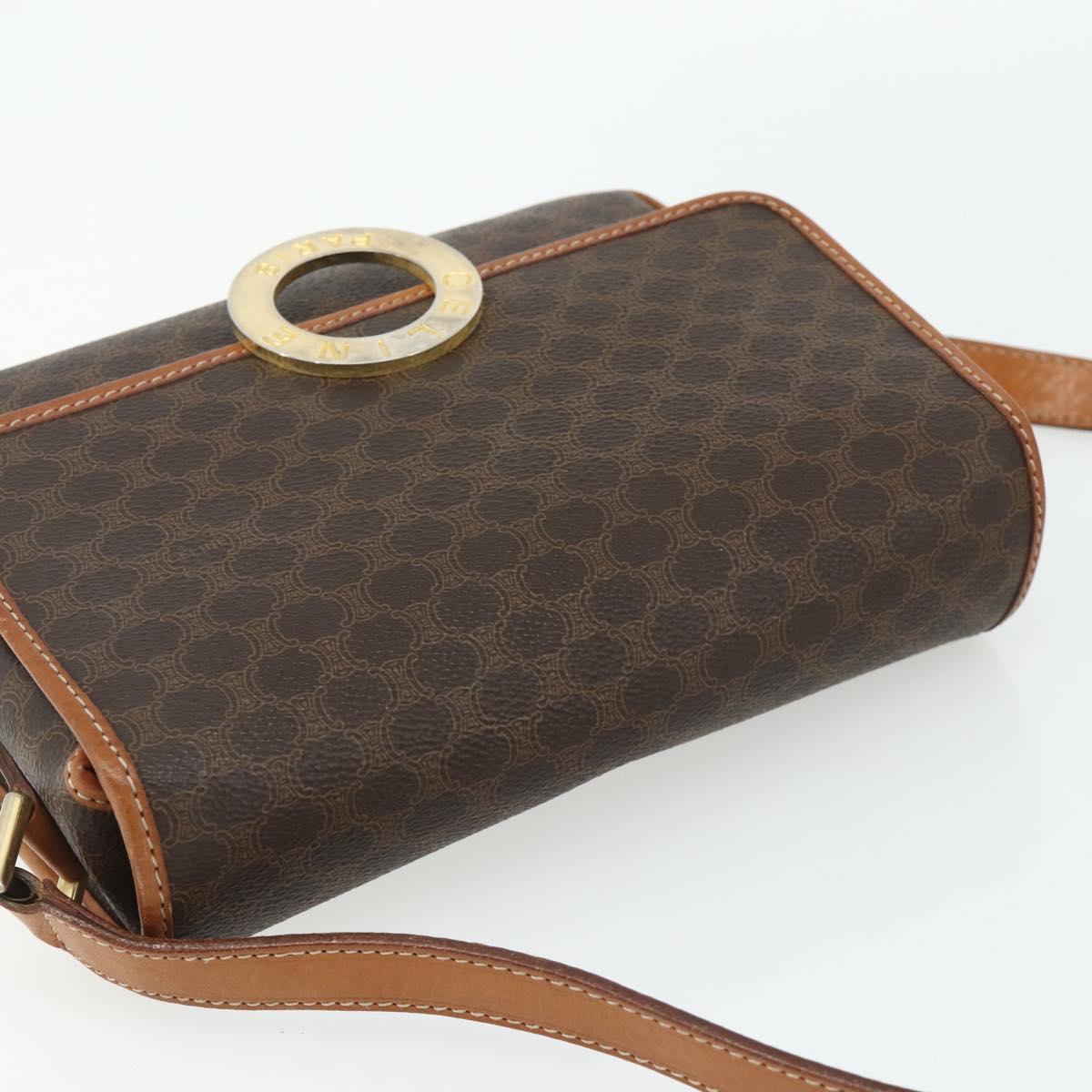 CELINE Macadam Canvas Shoulder Bag PVC Leather Brown Gold Auth 179765A