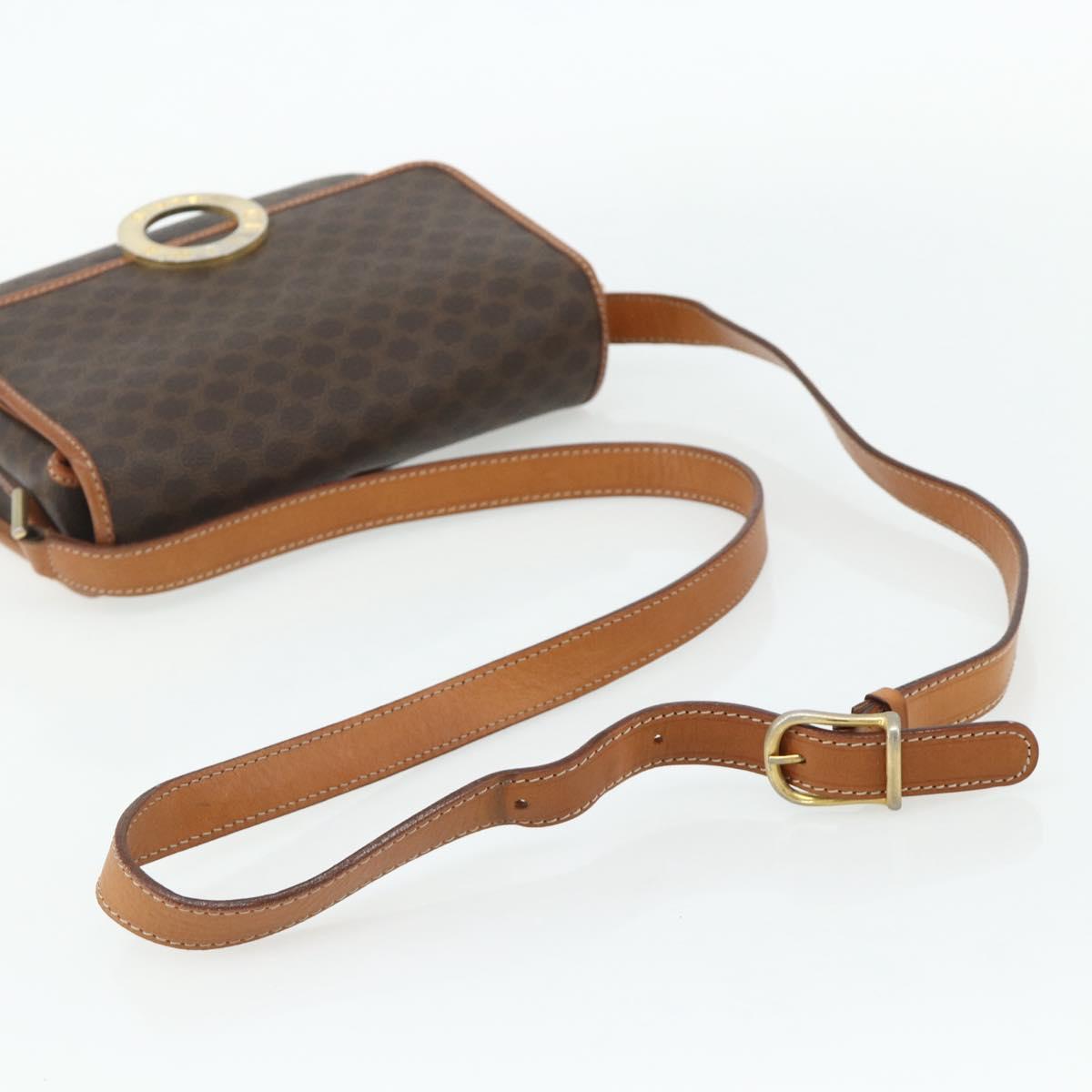 CELINE Macadam Canvas Shoulder Bag PVC Leather Brown Gold Auth 179765A