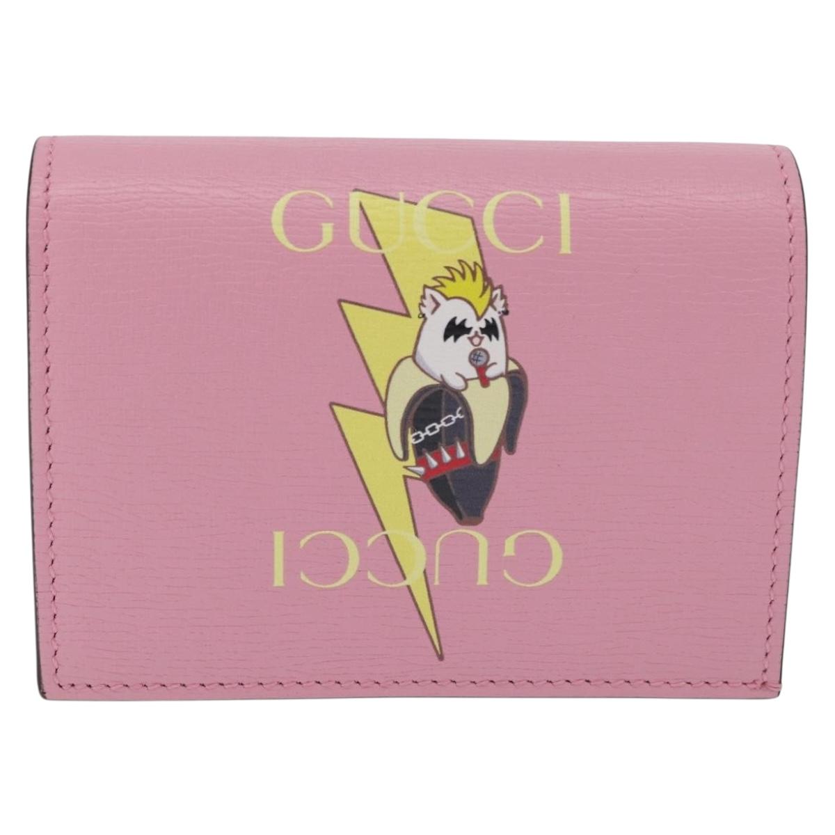 GUCCI Bananya Collaboration Compact Wallet Leather Pink 701009 2067 Auth 179774M