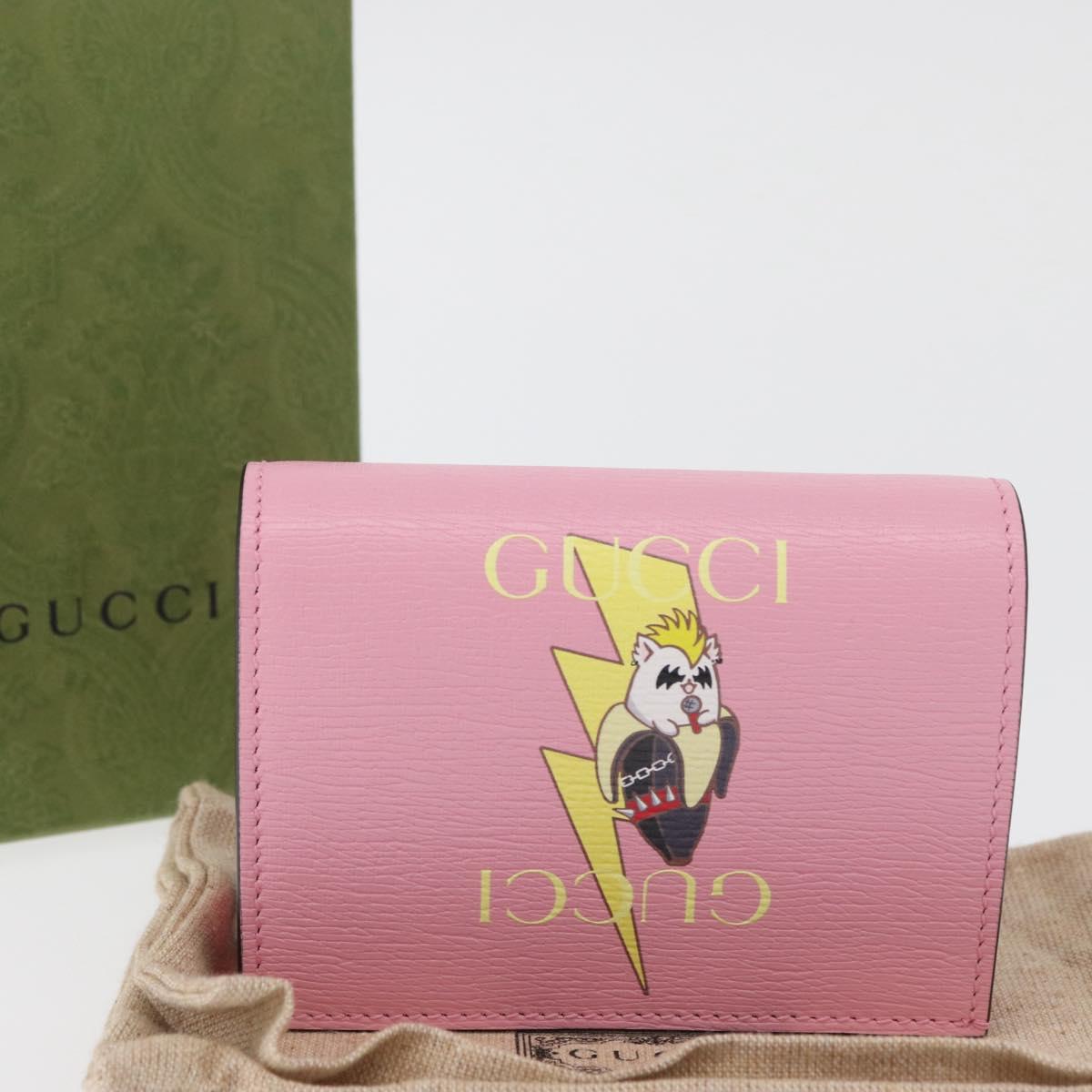 GUCCI Bananya Collaboration Compact Wallet Leather Pink 701009 2067 Auth 179774M