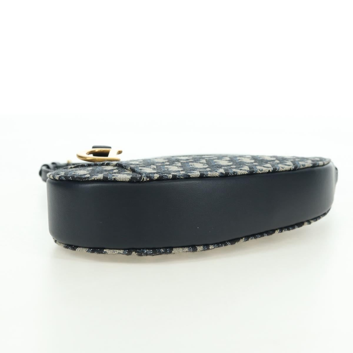 Christian Dior Trotter Canvas Saddle Shoulder Bag Navy Gold Auth 179798SAV