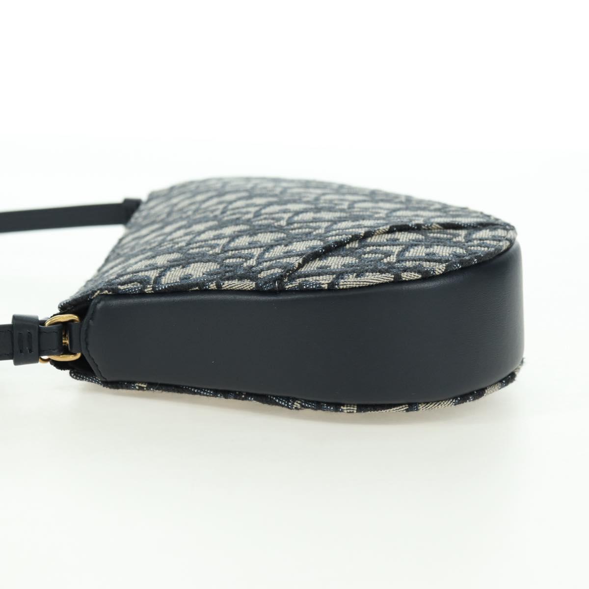 Christian Dior Trotter Canvas Saddle Shoulder Bag Navy Gold Auth 179798SAV