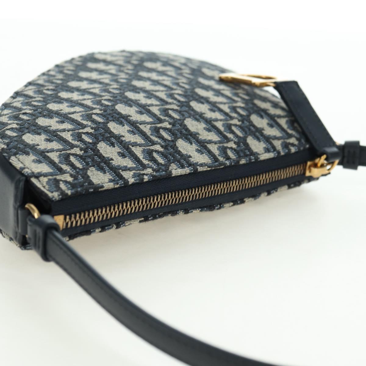 Christian Dior Trotter Canvas Saddle Shoulder Bag Navy Gold Auth 179798SAV