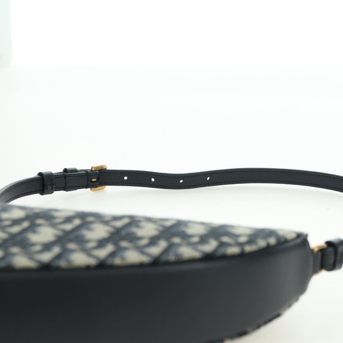 Christian Dior Trotter Canvas Saddle Shoulder Bag Navy Gold Auth 179798SAV