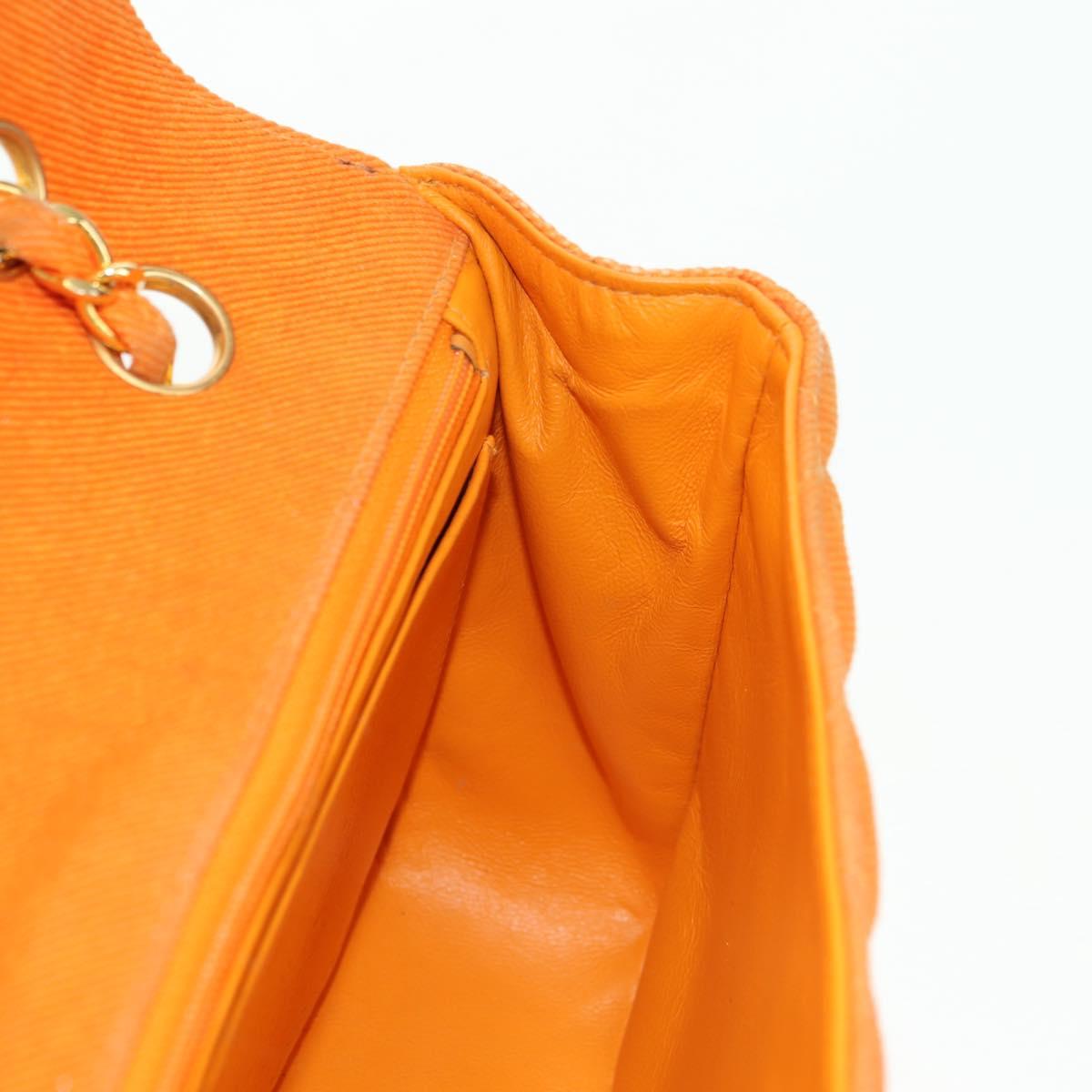 CHANEL Matelasse 25 Chain Shoulder Bag Corduroy Orange Gold CC Auth 179800V