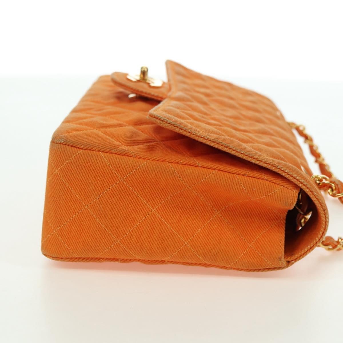 CHANEL Matelasse 25 Chain Shoulder Bag Corduroy Orange Gold CC Auth 179800V
