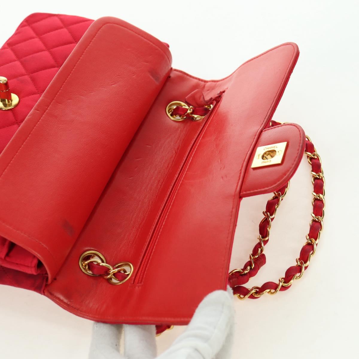 CHANEL Matelasse 23 Chain Shoulder Bag Satin Gold Red CC Auth 179801V