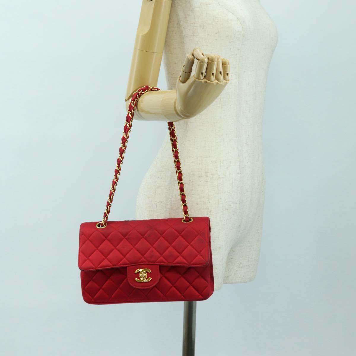 CHANEL Matelasse 23 Chain Shoulder Bag Satin Gold Red CC Auth 179801V