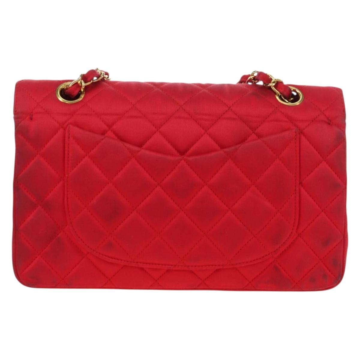 CHANEL Matelasse 23 Chain Shoulder Bag Satin Gold Red CC Auth 179801V